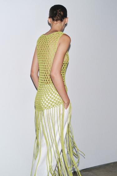 FRINGED CROCHET KNIT TOP - Lime by Zara - Image 2