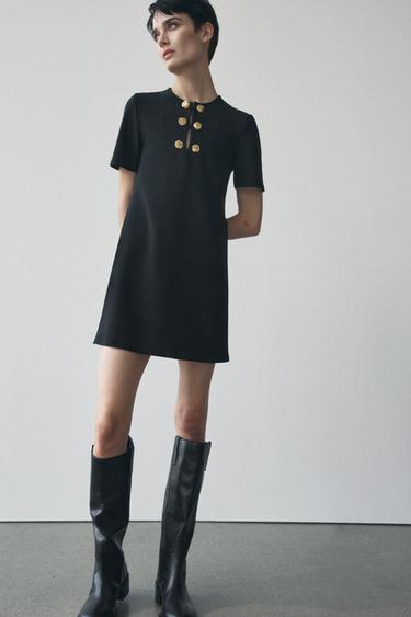 SHORT SLEEVE BUTTON DRESS - Black by Zara - Image 0