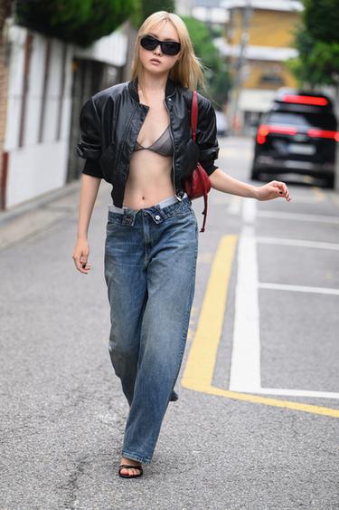 Zara 仿皮墊肩飛行員外套 - 黑色