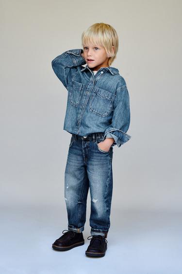 Zara RIPPED BAGGY JEANS - Blue