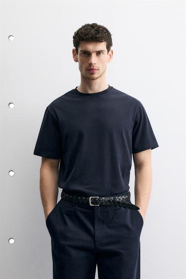 MEDIUM WEIGHT SHORT SLEEVE T-SHIRT - Navy blue by Zara