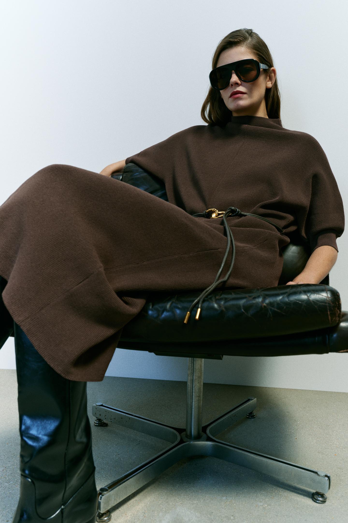 Женское платье Zara Belted Knit Maxi, цвет: Коричневый — фото 4