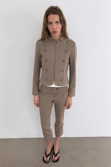 PANTALON CAPRI À RAYURES - Marron clair de Zara - Image 5