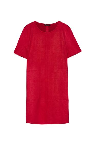 CONTRASTING FAUX SUEDE DRESS
