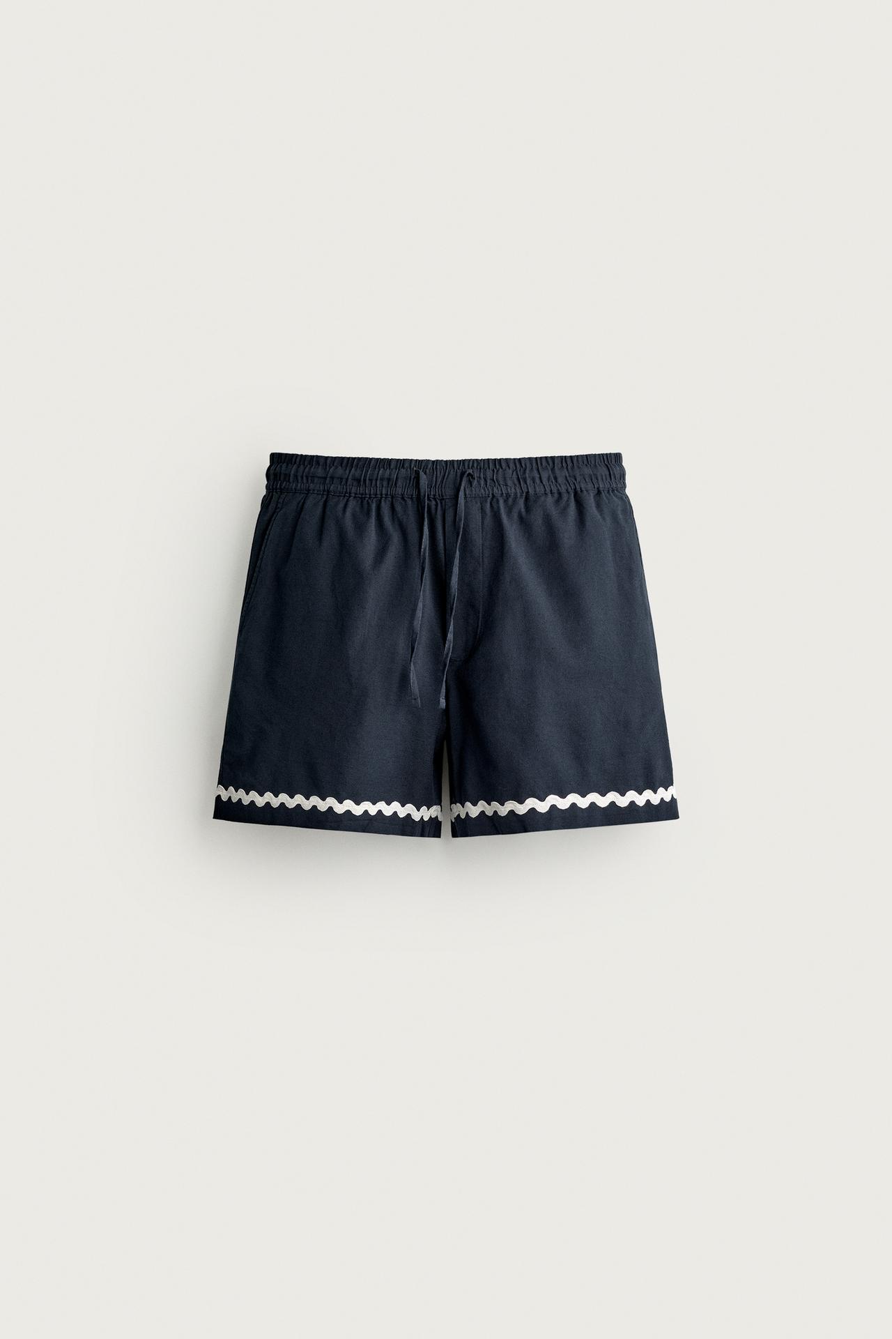 FISH EMBROIDERY SHORTS — Navy blue