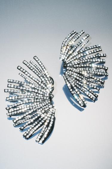 ラインストーン付きイヤーカフピアスカーボングレーZaraのラインストーン付きイヤーカフピアス - カーボングレー 