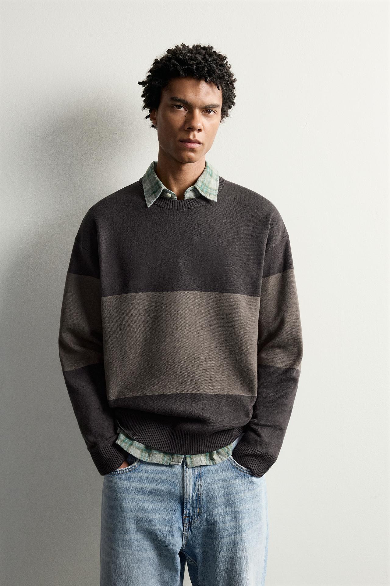 COLORBLOCK RELAXED FIT SWEATER — Chocolate brown