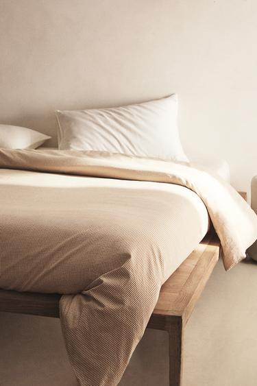 CHECK SEERSUCKER COTTON DUVET COVER - Burnt orange by Zara