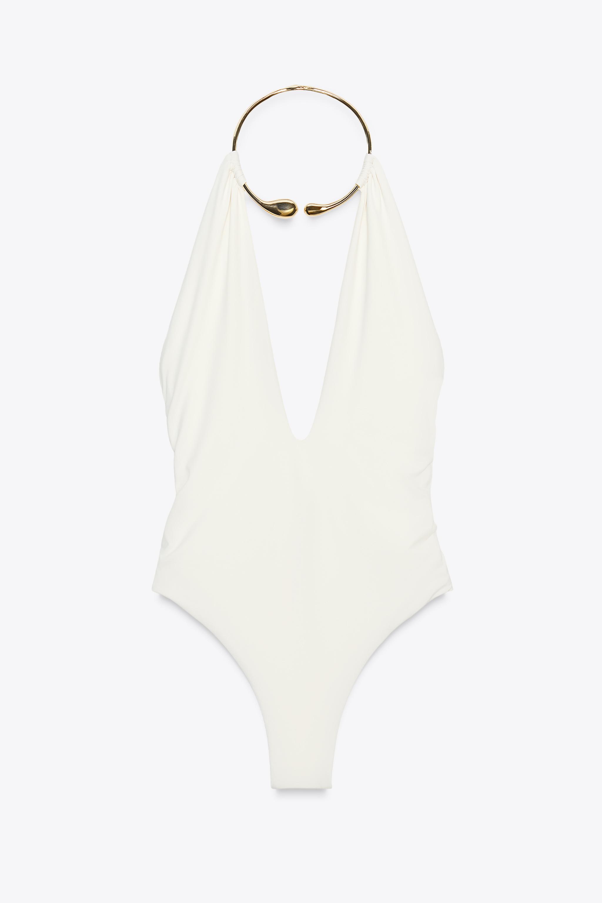 メタルカラー付きホルターネック水着 - エクリュ | ZARA Japan