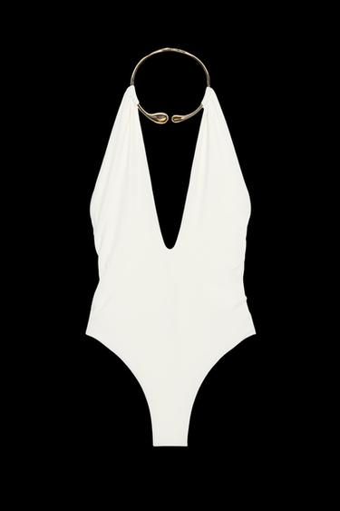HALTER-BADEANZUG MIT METALLCOLLIER - Cremefarben von Zara - Bild 0