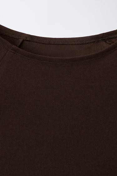 Zara PLAIN MODAL T-SHIRT - Brown