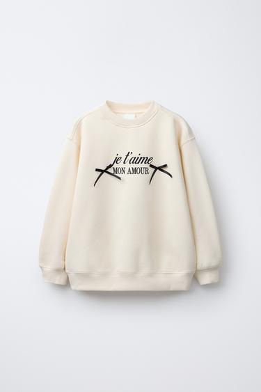 Zaras SWEATSHIRT MED TEXTTRYCK OCH ROSETTER - Naturfärg