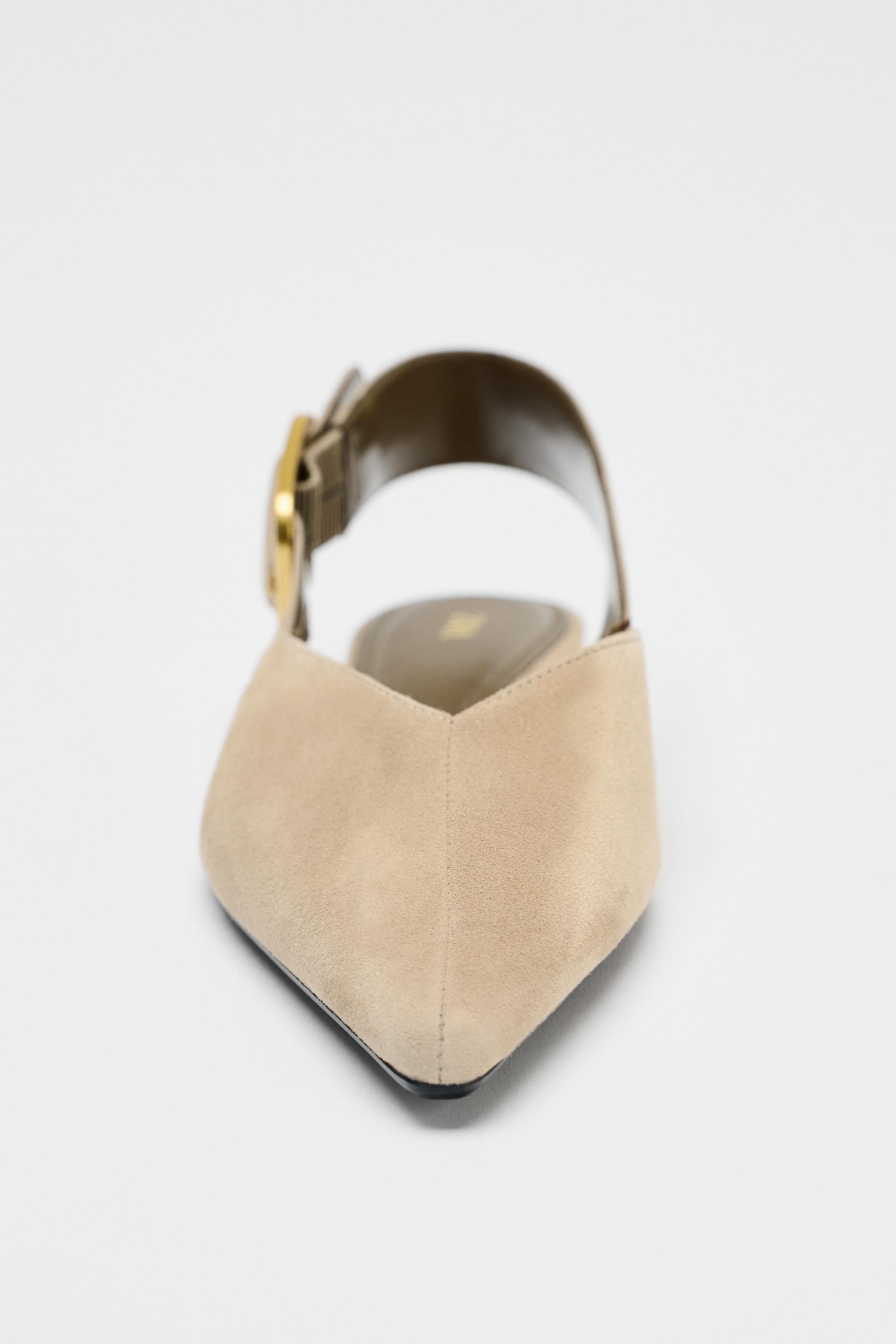 SPLIT LEATHER BUCKLE SLINGBACKS