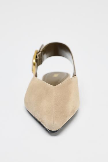 SPLIT SUEDE SLINGBACK SHOES WITH BUCKLE - Beige by Zara - Image 2