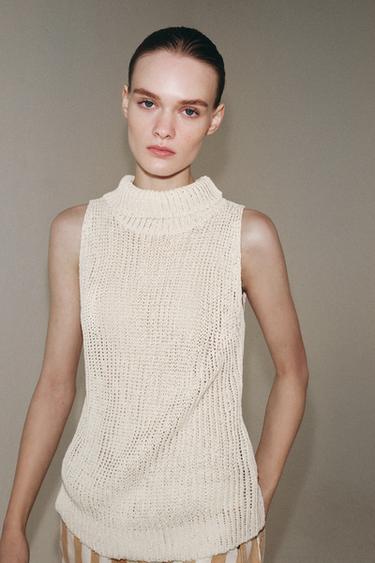TOP EN MAILLE À COL MONTANT - Écru clair de Zara - Image 3