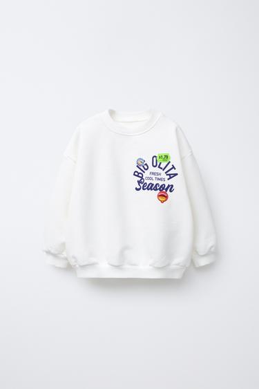Zara PRINT AND PATCH SWEATSHIRT - White