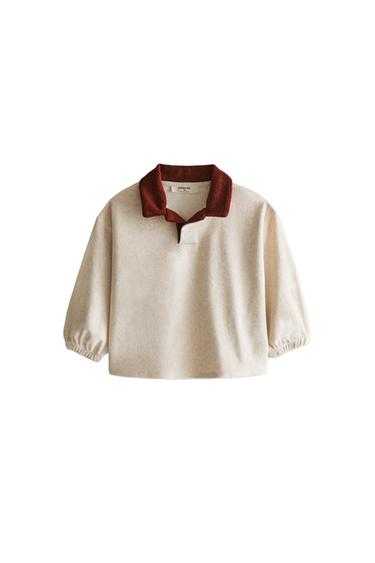 سويت شيرت شاطئ من القماش الملتف للأطفال - بيج فاتح الخاص بـ Zara