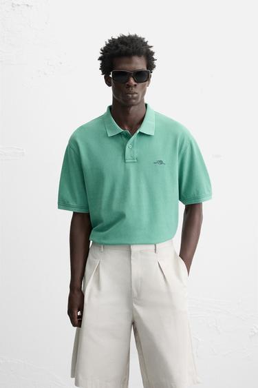 Zara WASHED PIQUÉ POLO SHIRT - Washed green