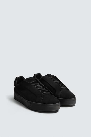 Zara MONOCHROME LEATHER SNEAKERS - Black