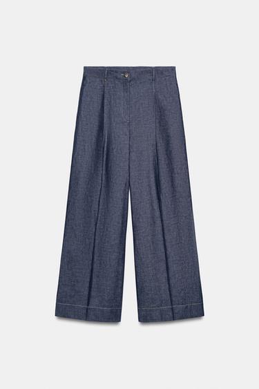 PANTALÓN PINZAS PESPUNTES - Índigo de Zara - Imagen 0