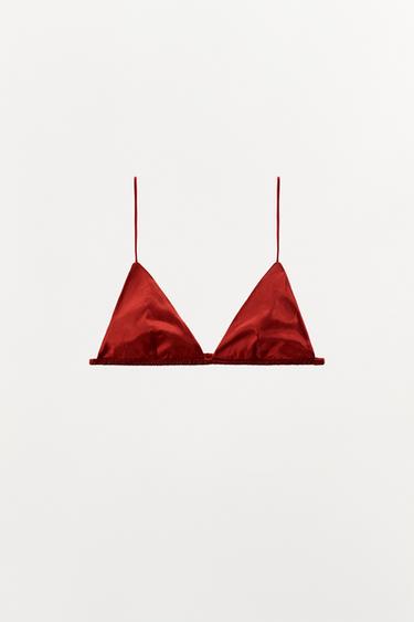 Zara TRIANGLE BRALETTE WITH SILK - Red - Image 0