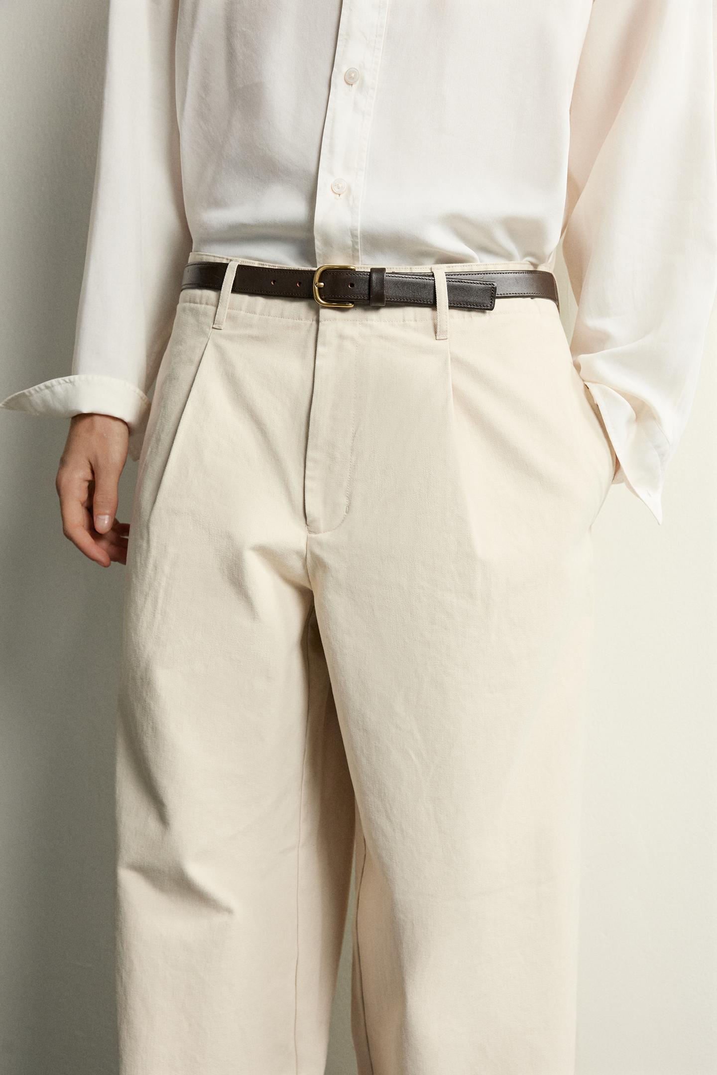 Мужские брюки Zara Relaxed Fit Pleated, цвет: Бежевый — фото 5