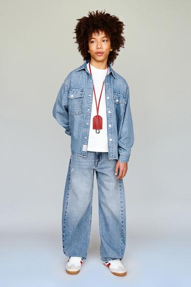 Zara DONUK MAVİ - CEPLİ DENIM GÖMLEK