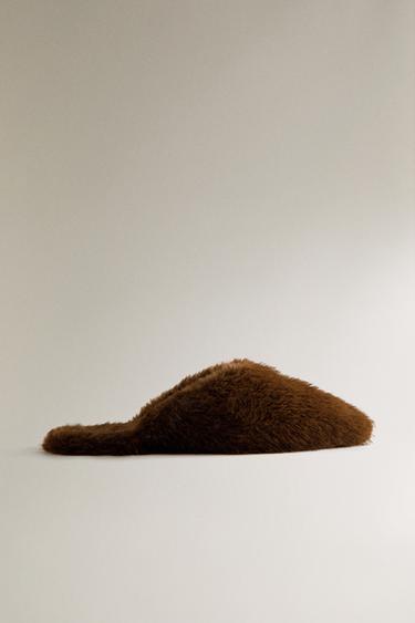 FAUX FUR MULE SLIPPERS - Brown by Zara - Image 0