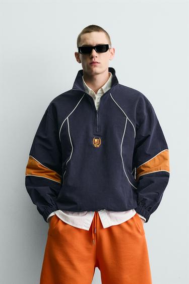COLOUR BLOCK TECHNICAL QUARTER-ZIP SWEATSHIRT - Navy blue by Zara