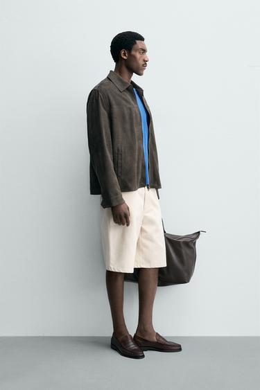 SUEDE LEATHER JACKET - Grey by Zara - Image 3