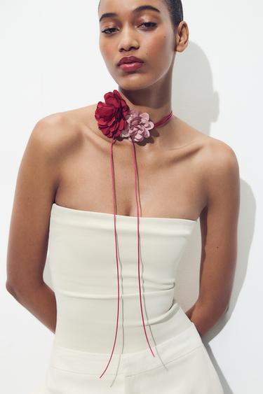 NECK FLOWERS WITH CORD - Fuchsia by Zara - Image 0