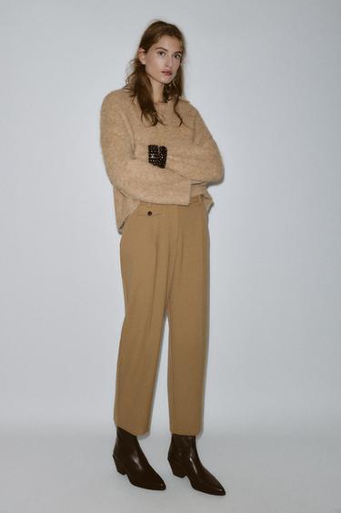 Zara BRUSHED EFFECT KNIT POLO JUMPER - taupe brown