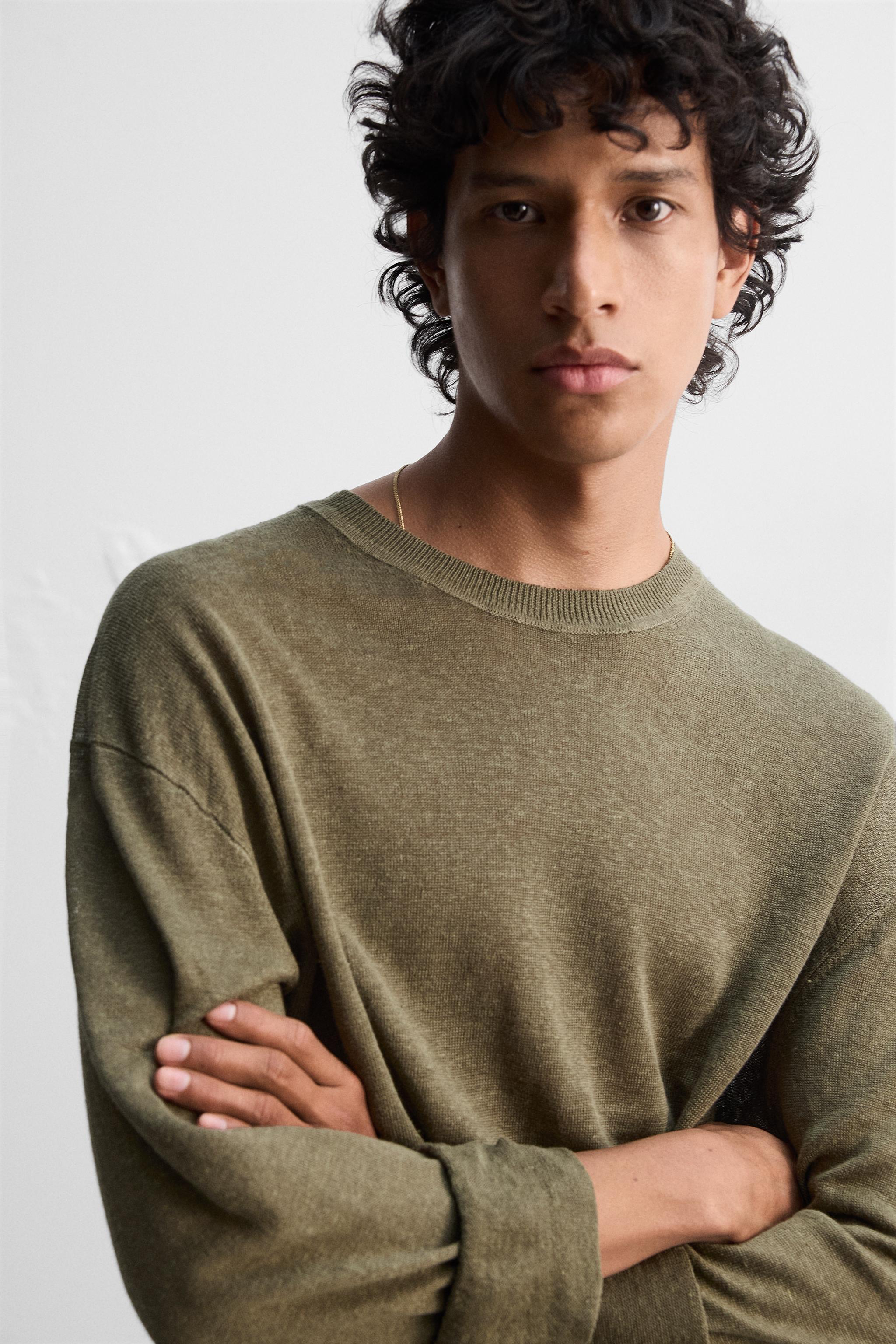 LIGHTWEIGHT 100% LINEN SWEATER - Brown / Green | ZARA United