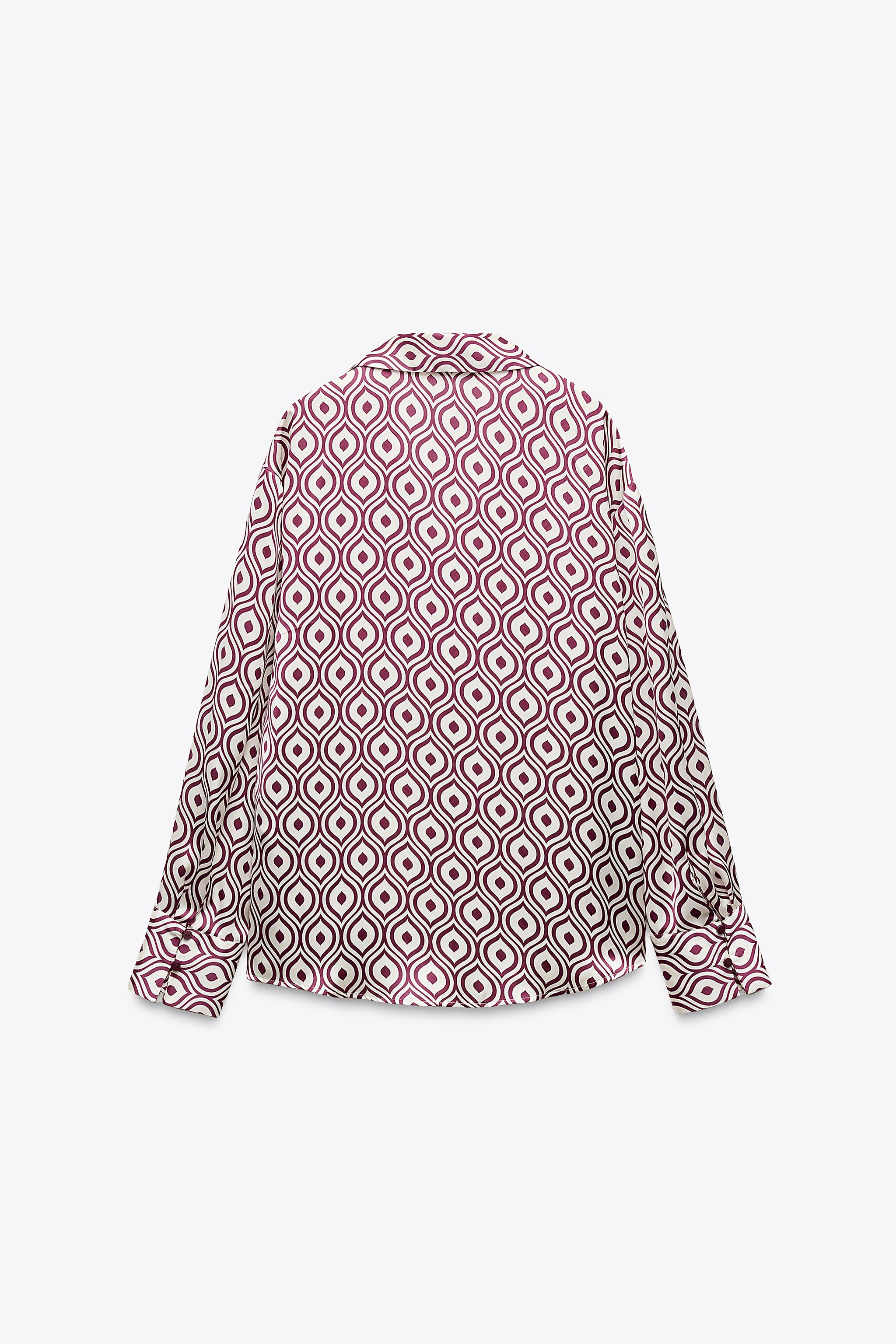 GEOMETRIC PRINT SATIN EFFECT SHIRT - Ecru / Red | ZARA
