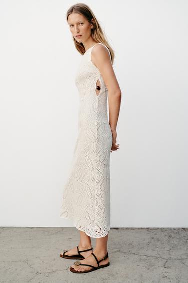 CROCHET MIDI DRESS WITH BEADED DETAIL - Oyster-white by Zara - Image 2
