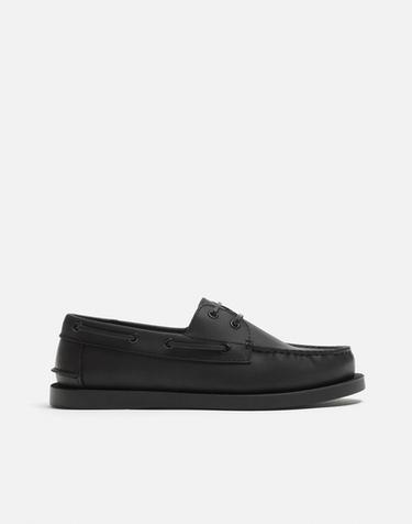 Zara LEATHER DECK SHOES - Black
