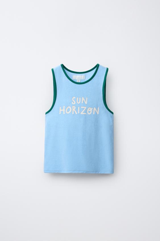 CAMISETA EFECTO TOALLA TEXTO - Azul claro de Zara - Imagen 0