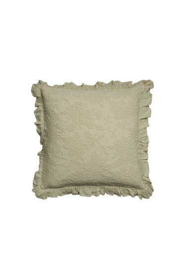 JACQUARD CUSHION COVER WITH RUFFLE - Mid-green by Zara
