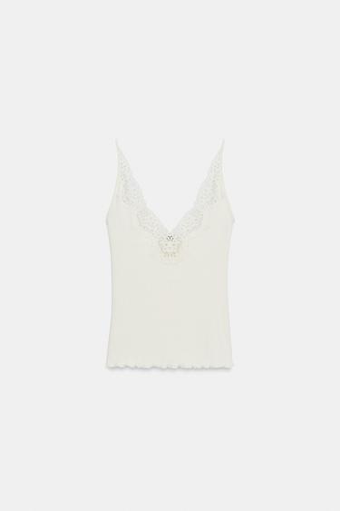 RIB KNIT LACE TOP - Ecru by Zara - Image 4