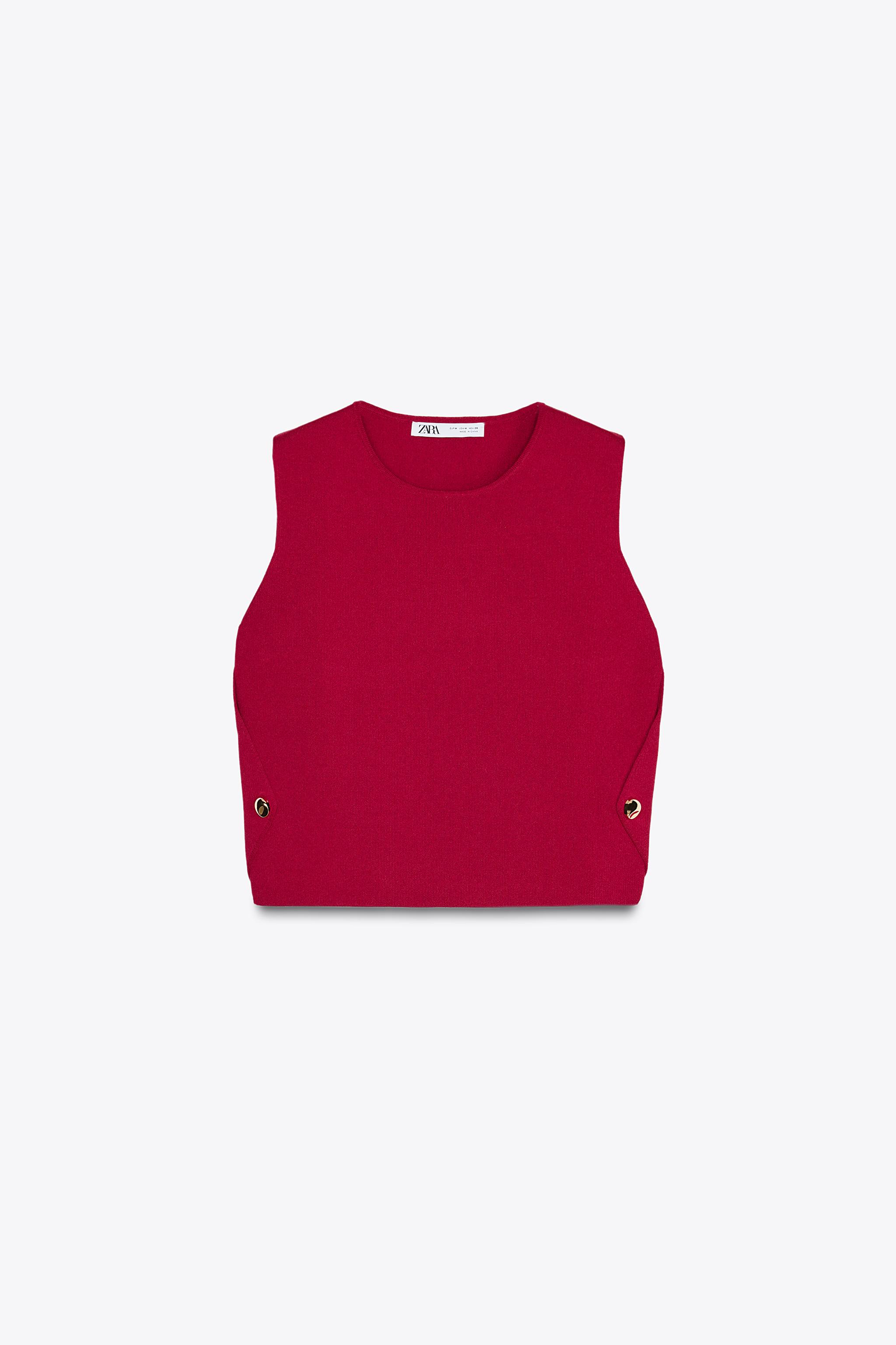 SIDE BUTTON KNIT VEST TOP - Mid-red | ZARA United States SIDE BUTTON KNIT VEST TOP - Mid-red | ZARA United States