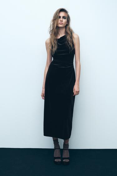 БАРХАТНОЕ ПЛАТЬЕ МИДИ — ЧЕРНЫЙ от Zara — изображение 0