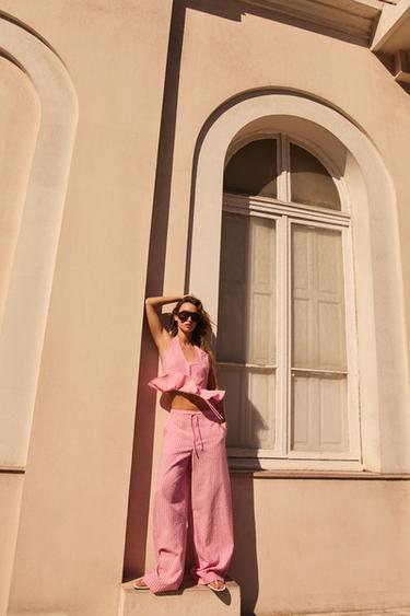 ТОП В ПОЛОСКУ С БАСКОЙ — РОЗОВЫЙ от Zara