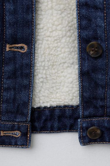 DENIM JACKET WITH FAUX SHEARLING AND EMBROIDERED FLOWERS - Blue by Zara - Image 3