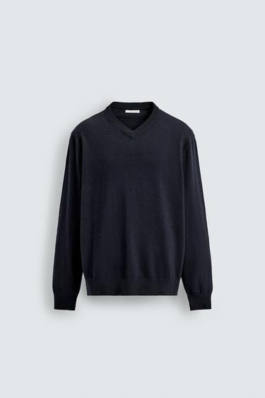 COTTON BLEND JUMPER - Navy blue by Zara