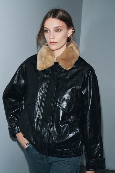 FAUX FUR COLLAR JACKET ZW COLLECTION - Black by Zara
