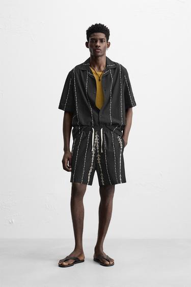 CONTRAST EMBROIDERED BERMUDA SHORTS - Black / White by Zara - Image 0
