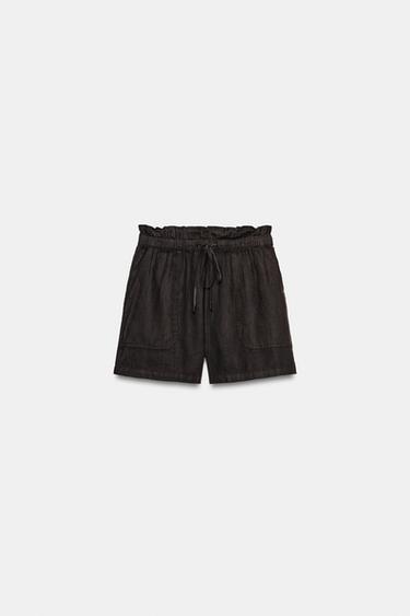Zara ZW COLLECTION LINEN SHORTS - Brown