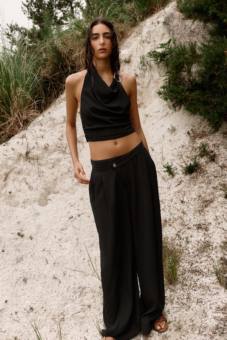 Zara Pantalon Noir Wide Leg Wide Leg Pantalon En Cuir Large