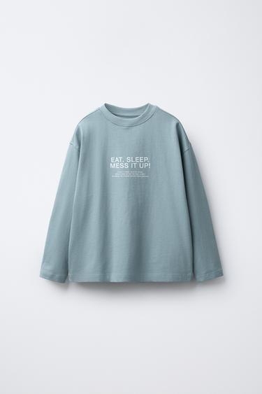 SLOGAN PRINT T-SHIRT - Light blue by Zara