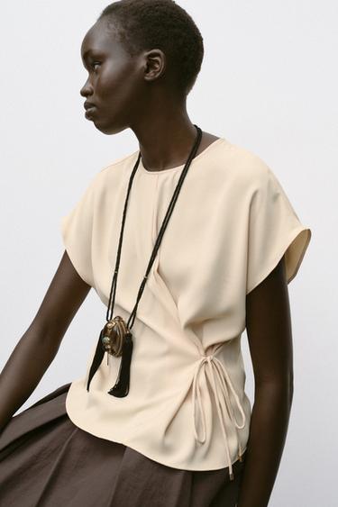 FLOWING LACE-UP TOP - Yellow by Zara - Image 3